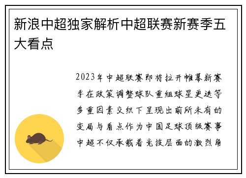 新浪中超独家解析中超联赛新赛季五大看点